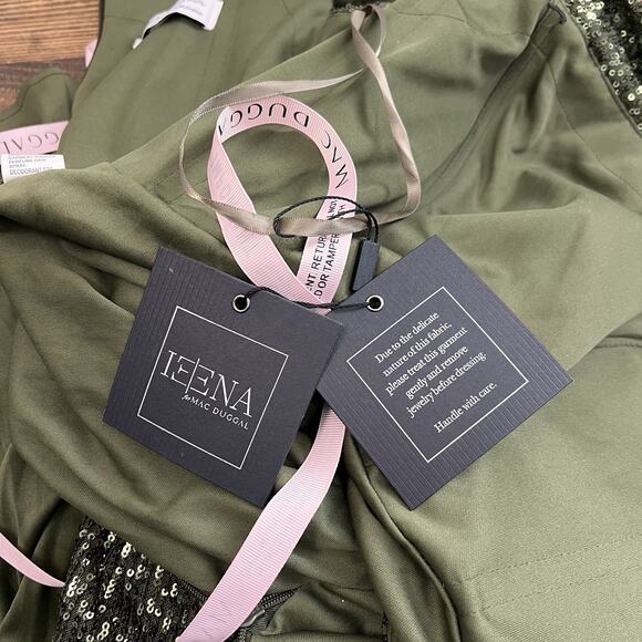 Ieena Mac Duggal Olive Green Sequin One-Shoulder Side Slit Gown Size 6 $398 - Picture 11 of 15